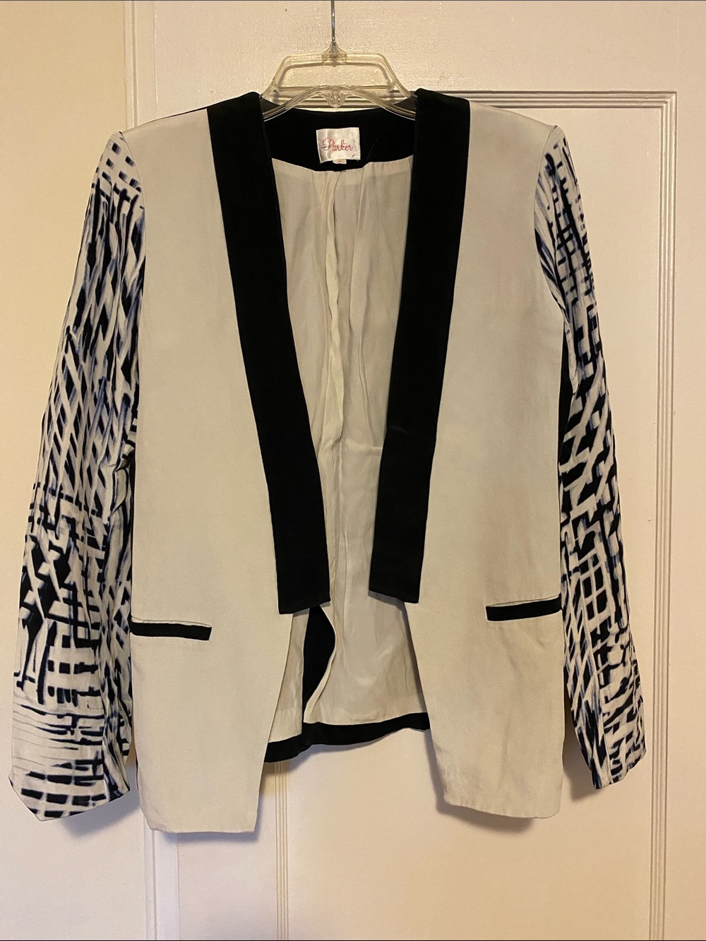 Parker Navy/White Tie Dye Blazer 100% silk size medium